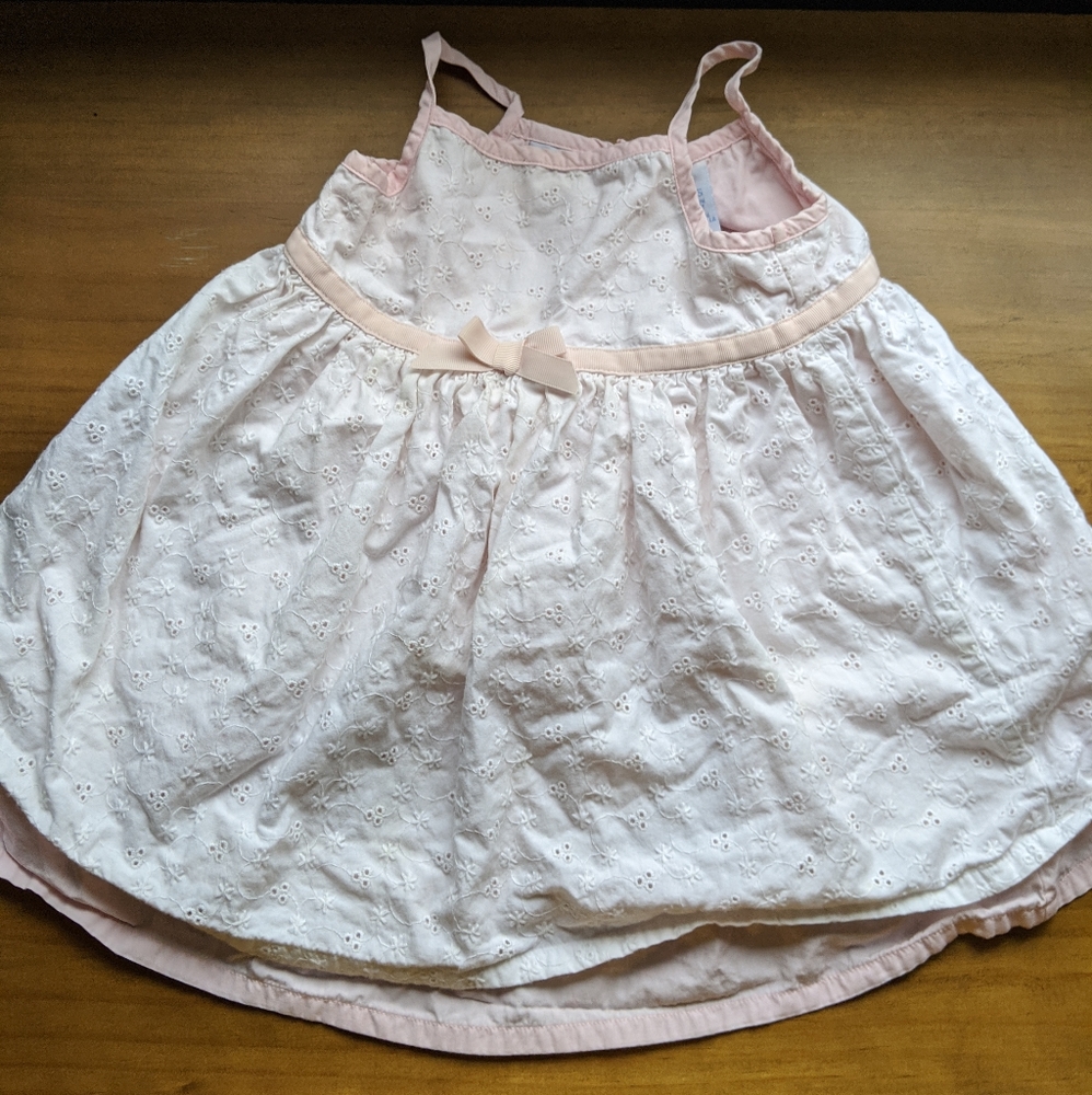 Baby girl white and pink eyelet dress.